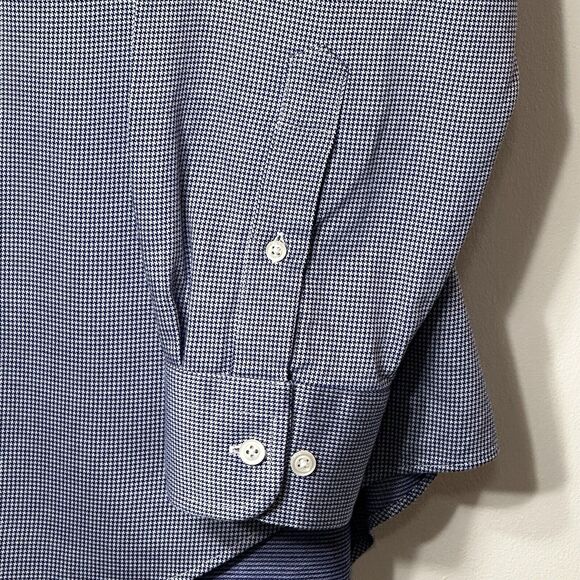 Jos A Bank Reserve Shirt Men's 17.5/35 Tailored Fit Blue Houndstooth Button Up - Picture 2 of 11